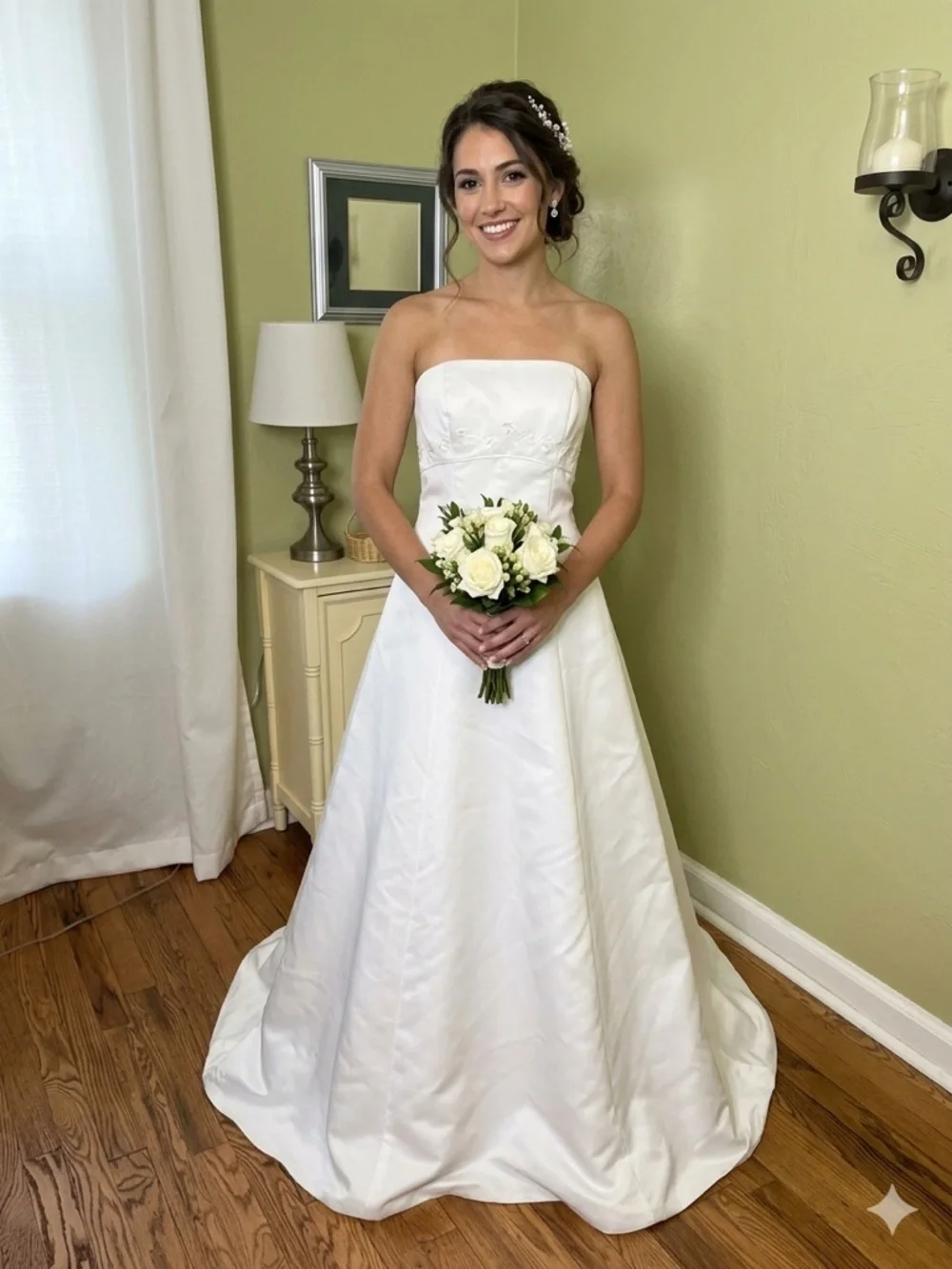 David's Bridal | Dresses | Davids Bridal Strapless White Aline Satin Wedding  Dress | Poshmark